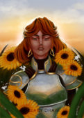 Knight in a sunflower field