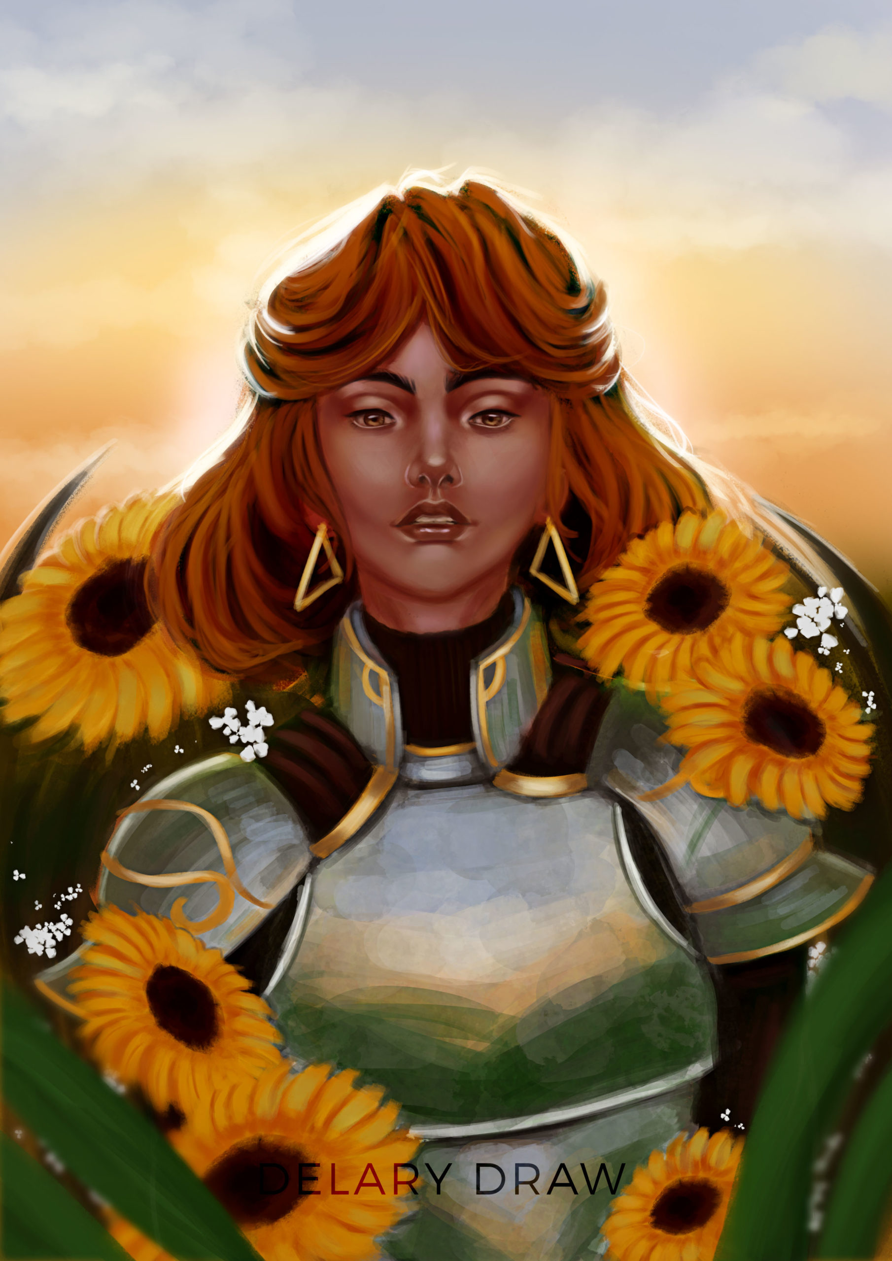 Knight in a sunflower field